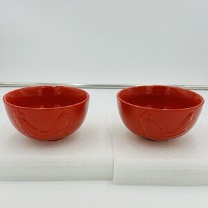 Vintage Small Red Ceramic Embossed Rooster Bowls Set of 2 (5" x 2.5")